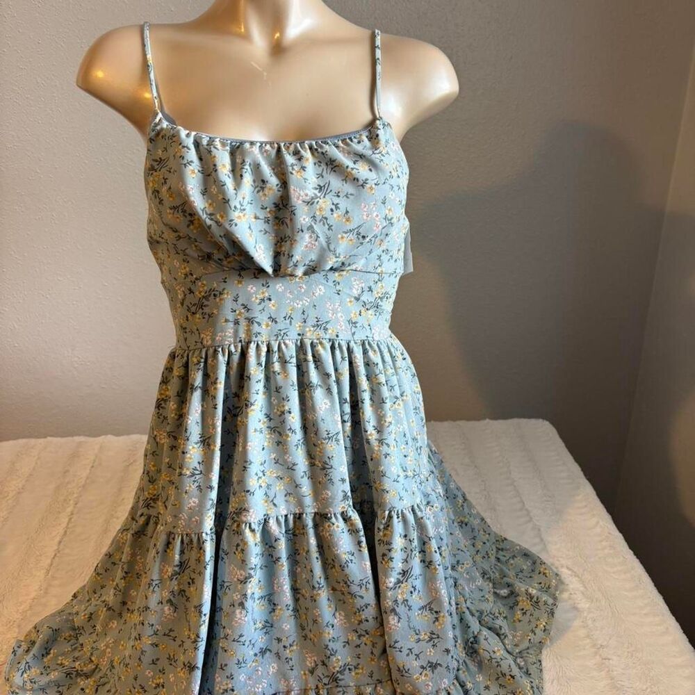 Floral Mini Dress Blue Cottagecore Y2K Coquette NEW